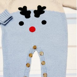 Бебешки плетен гащеризон в синьо и екрю Бебешки плетен гащеризон в синьо и екрю