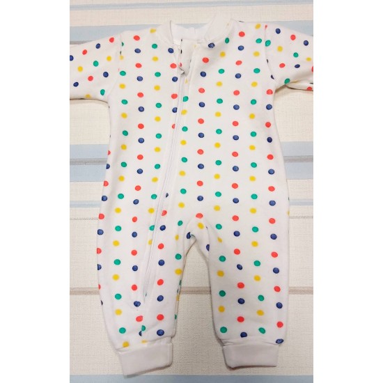 Бебешки леко ватиран гащеризон в бяло на точки