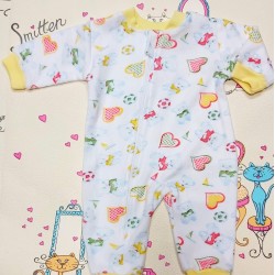 Бебешки леко ватиран гащеризон в бяло и жълто Сърчица Бебешки леко ватиран гащеризон в бяло и жълто Сърчица