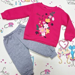 Детски ватиран комплект в циклама и сиво с цветя Детски ватиран комплект в циклама и сиво с цветя