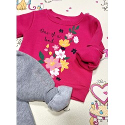 Детски ватиран комплект в циклама и сиво с цветя