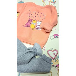 Детски ватиран комплект в сиво и праскова  Трите котки