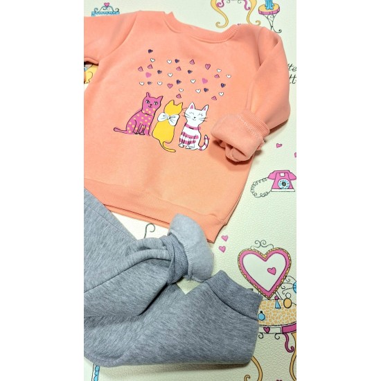 Детски ватиран комплект в сиво и праскова  Трите котки