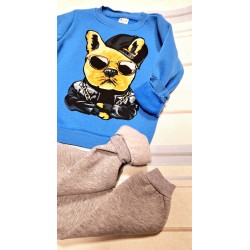 Детски ватиран комплект в синьо и сиво с куче