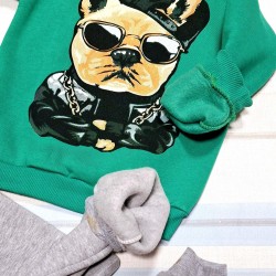 Детски ватиран комплект в зелено и сиво с куче Детски ватиран комплект в зелено и сиво с куче