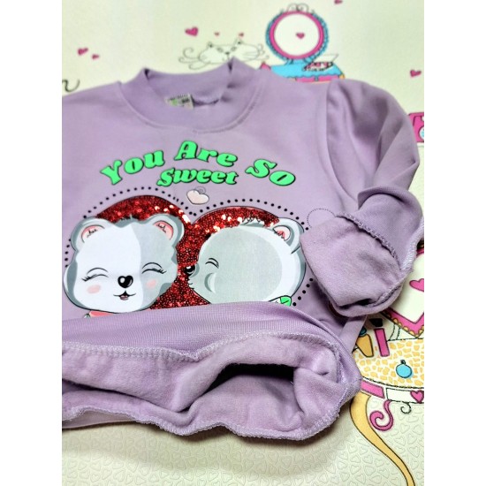 Детска леко ватирана блуза в лилаво Меченца Детска леко ватирана блуза в лилаво Меченца