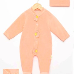 Бебешки плюшен гащеризон в прасковено Маргаритки Бебешки плюшен гащеризон в прасковено Маргаритки