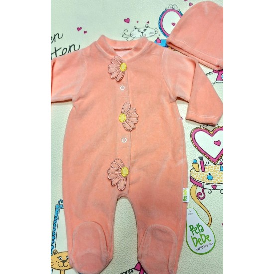 Бебешки плюшен гащеризон в прасковено  Маргаритки