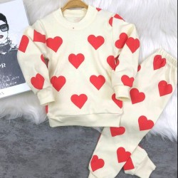 Детска мека памучна пижама в екрю  Сърчица