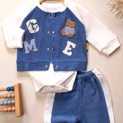 Бебешки комплект 3 части в синьо и бяло Марти Бебешки комплект 3 части в синьо и бяло Марти