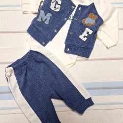 Бебешки комплект 3 части в синьо и бяло  Марти