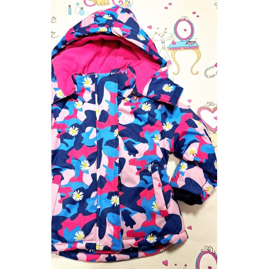 Детско зимно шушляково яке в синьо и розово с качулка непромокаемо Детско зимно шушляково яке в синьо и розово с качулка непромокаемо
