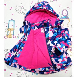Детско зимно шушляково яке в синьо и розово с качулка непромокаемо Детско зимно шушляково яке в синьо и розово с качулка непромокаемо