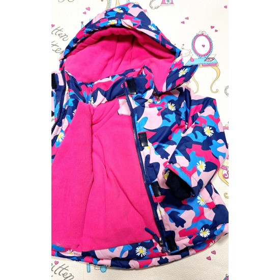 Детско зимно шушляково яке в синьо и розово с качулка непромокаемо Детско зимно шушляково яке в синьо и розово с качулка непромокаемо
