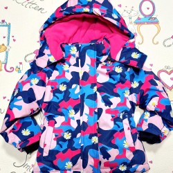 Детско зимно шушляково яке в синьо и розово с качулка непромокаемо Детско зимно шушляково яке в синьо и розово с качулка непромокаемо