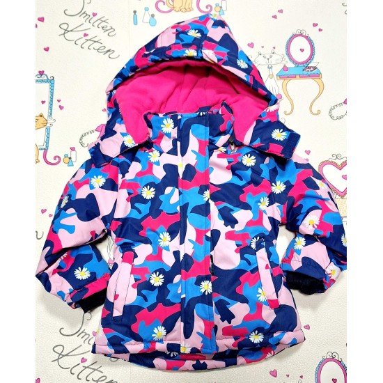 Детско зимно шушляково яке в синьо и розово с качулка непромокаемо Детско зимно шушляково яке в синьо и розово с качулка непромокаемо