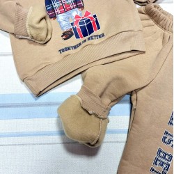 Ватиран детски комплект в бежово кафяво  Мече с подарък