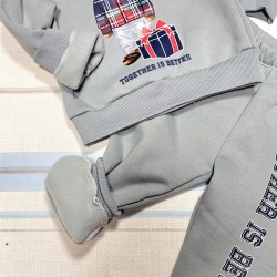 Ватиран детски комплект в сиво  Мече с подарък