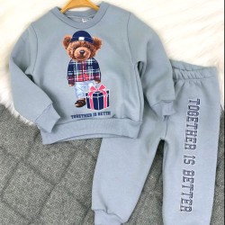 Ватиран детски комплект в сиво  Мече с подарък
