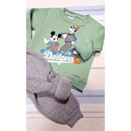 Детски ватиран комплект в зелено и сиво  Мики Доджър