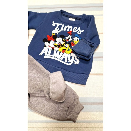 Детски ватиран комплект в тъмносиньо и сиво  Мики и приятели