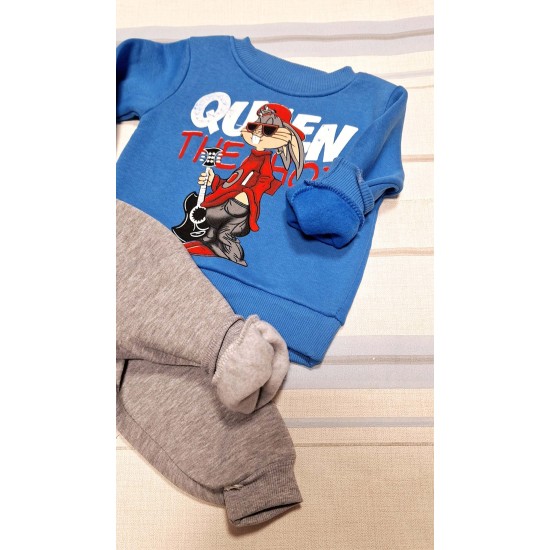 Детски ватиран комплект в синьо и сиво  Бъгс Бъни с китара