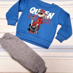 Детски ватиран комплект в синьо и сиво Бъгс Бъни с китара Детски ватиран комплект в синьо и сиво Бъгс Бъни с китара