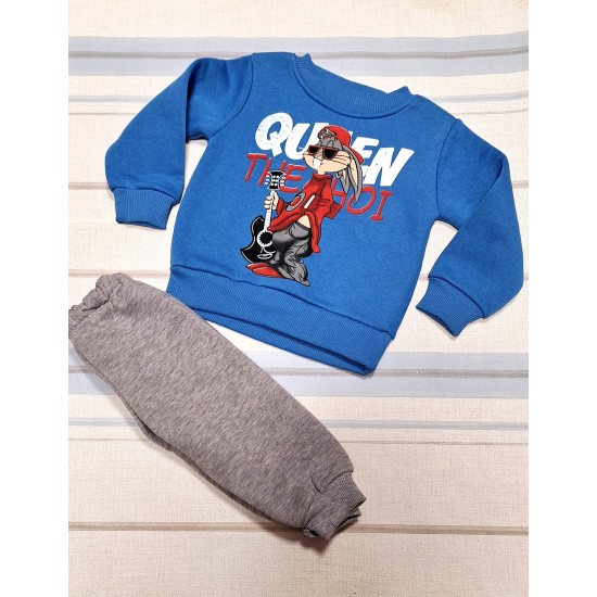 Детски ватиран комплект в синьо и сиво  Бъгс Бъни с китара