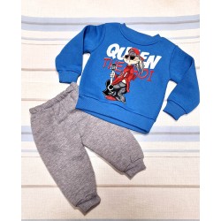 Детски ватиран комплект в синьо и сиво Бъгс Бъни с китара Детски ватиран комплект в синьо и сиво Бъгс Бъни с китара