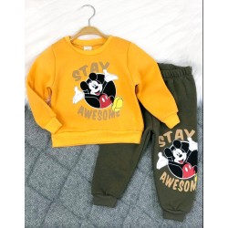 Детски ватиран комплект в жълто и зелено с Мики Маус Детски ватиран комплект в жълто и зелено с Мики Маус