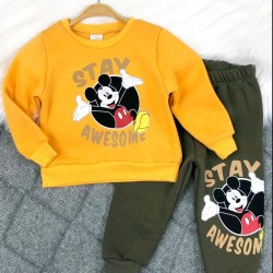 Детски ватиран комплект в жълто и зелено с Мики Маус Детски ватиран комплект в жълто и зелено с Мики Маус