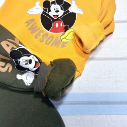 Детски ватиран комплект в жълто и зелено с Мики Маус Детски ватиран комплект в жълто и зелено с Мики Маус