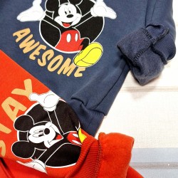 Детски ватиран комплект в тъмносиньо и червено с Мики Маус Детски ватиран комплект в тъмносиньо и червено с Мики Маус
