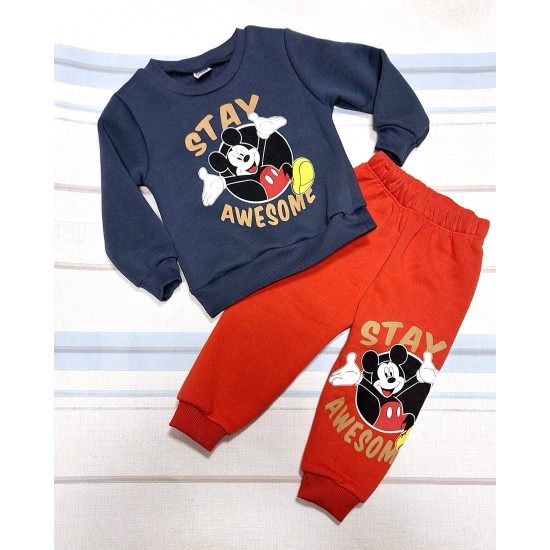 Детски ватиран комплект в тъмносиньо и червено с Мики Маус Детски ватиран комплект в тъмносиньо и червено с Мики Маус