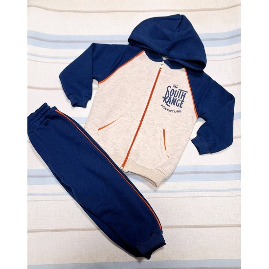 Детски спортен ватиран комплект със суичър в синьо и бежово