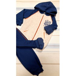 Детски спортен ватиран комплект със суичър в синьо и бежово