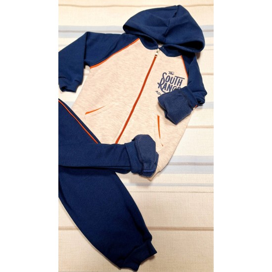 Детски спортен ватиран комплект със суичър в синьо и бежово