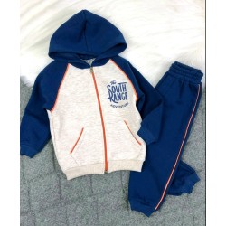 Детски спортен ватиран комплект със суичър в синьо и бежово