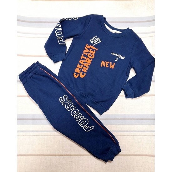 Детски спортен ватиран комплект в тъмносиньо и оранжево