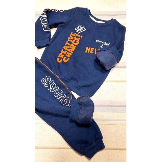 Детски спортен ватиран комплект в тъмносиньо и оранжево