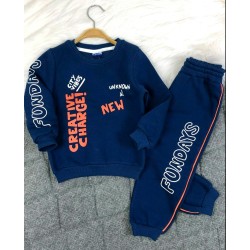 Детски спортен ватиран комплект в тъмносиньо и оранжево