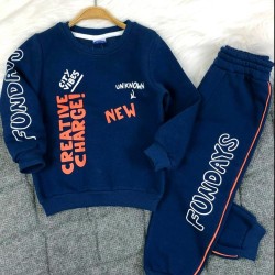 Детски спортен ватиран комплект в тъмносиньо и оранжево