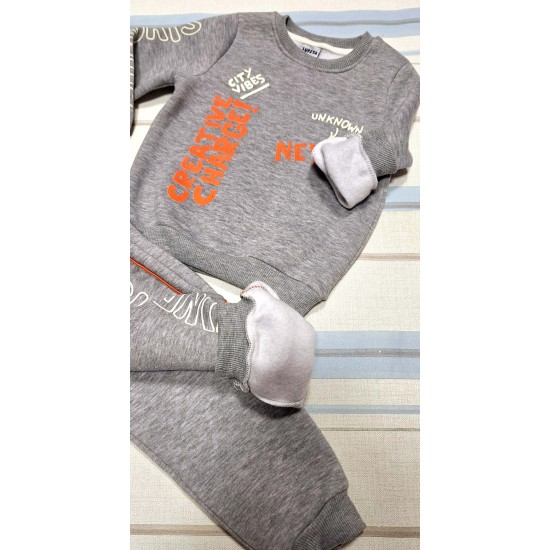 Детски ватиран комплект в сиво и оранжево