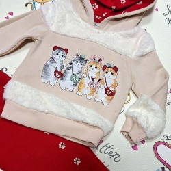 Луксозен ватиран комплект с качулка с уши Котета Луксозен ватиран комплект с качулка с уши Котета