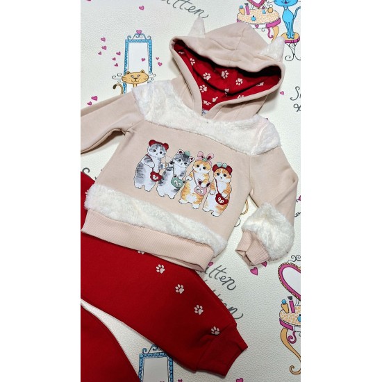 Луксозен ватиран комплект с качулка с уши ,,Котета