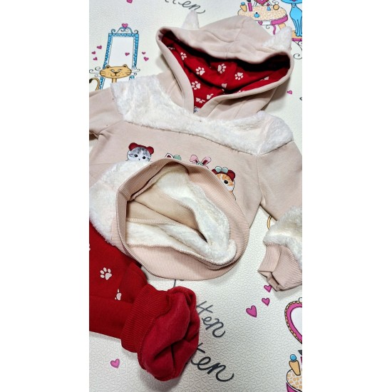 Луксозен ватиран комплект с качулка с уши ,,Котета