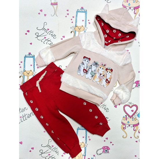 Луксозен ватиран комплект с качулка с уши ,,Котета