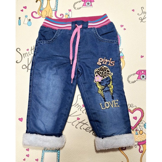 Ватирани зимни детски дънки  Барби