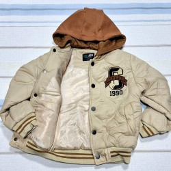 Детско ватирано яке бомбър в бежово с качулка Бостън Детско ватирано яке бомбър в бежово с качулка Бостън