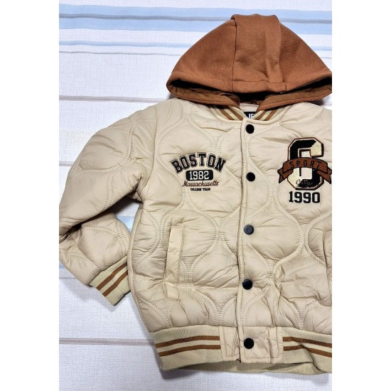 Детско ватирано яке бомбър в бежово с качулка ,,Бостън